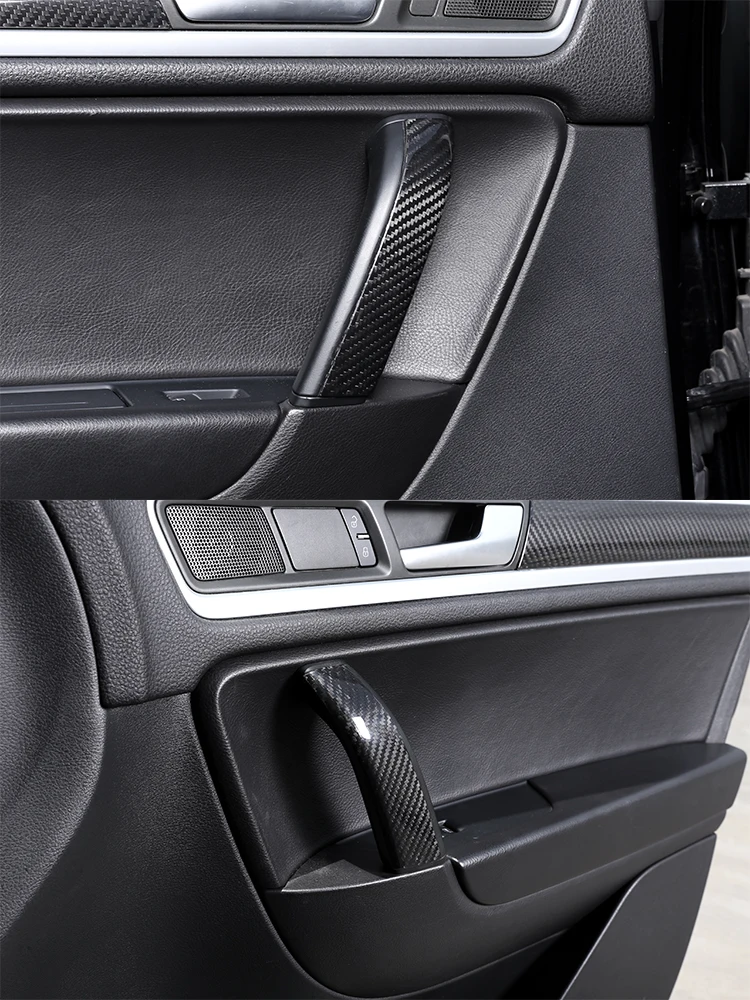 4pcs Real Carbon Fiber Style Car Interior Door Handle Trim For Volkswagen Touareg 2011- Accessories