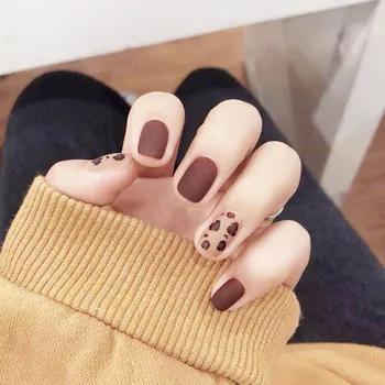 

24pcs/boxed Full Cover short press on matte nails Sexy Leopard Grain Design New Fashion Brown Coffee artificial nails with Glue