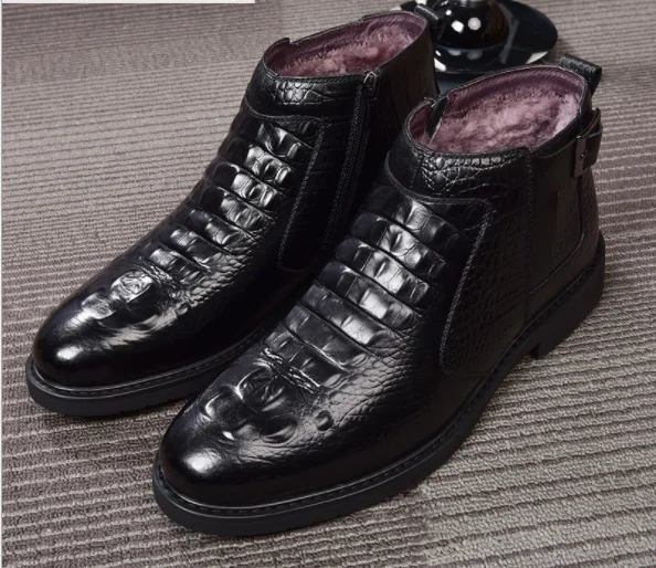 winter men's European Autumn American Crocodile patternMartin boots Genuine leather Plus velvet Keep warm zip Buckle |