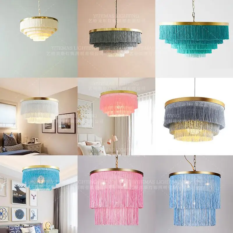 Пятиуровневая люстра с бахромой цветная Золотая светильник для девочек спальни