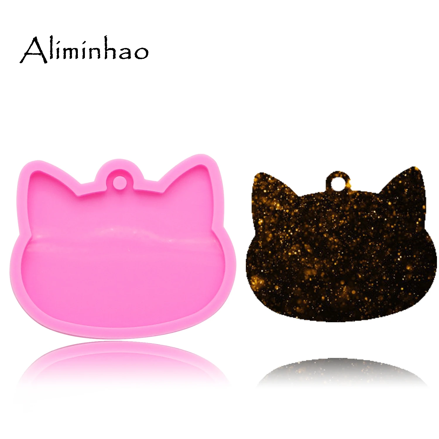 DY0097 Shiny cat heads keychains mold Silicone mold Clay DIY Jewelry Making glitter epoxy Resin mould