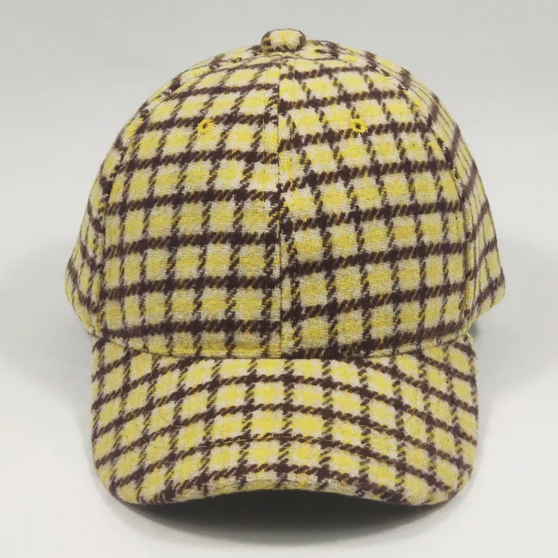 3-8yrs Wool Blend Tweed Kids Cap Plaid Winter Baseball Cap for Boys Girls Yellow Blue Brown