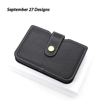 

Genuine Leather Suede Buckle Cute Small Card Holder Organ Card Clamp Women's Retro Purse Contrast Color Button Portable Card