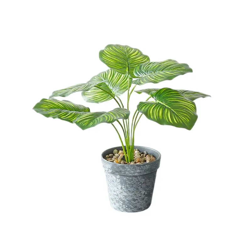 D Artificial Plants Green Turtle Leaf Fake Foliage Bonsai Potted Home Garden Decor - Color: D