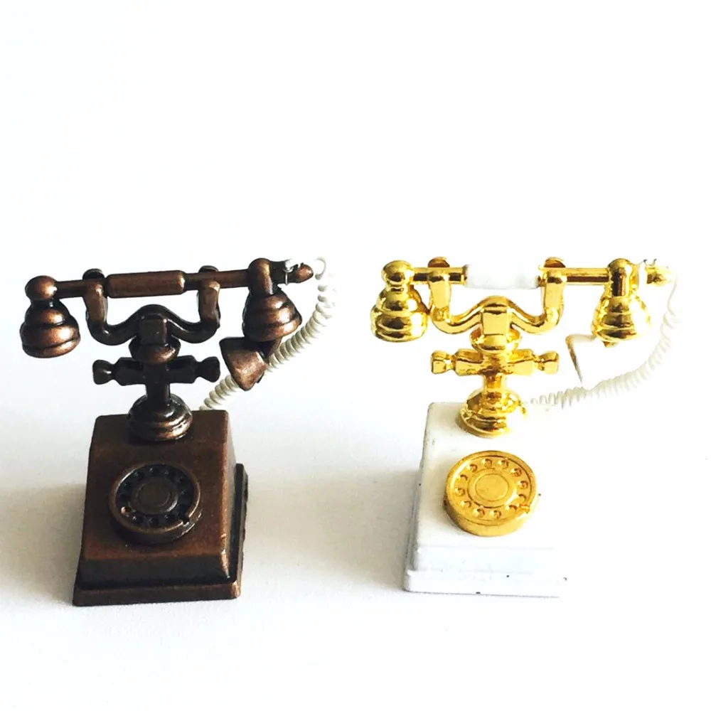 

1:12 Old fashioned Phone Dollhouse Miniature Vintage Home Wired Telephone Furniture for Doll House Accessories