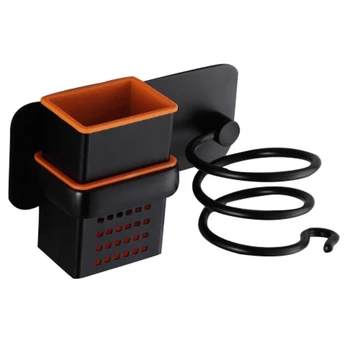 

HTHL-Bathroom Hair Dryer Holder with Cup Wall Mounted Rack Save Space Aluminum Multipurpose Toilet Shelf Comb Multifunctional St