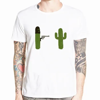 

Cactus with Gun Men Collar T Shirt Basic Casual T-shirt Men Short Sleeve Tshirt Men Funny Print Elastic Tee Shirt Streetwear 5X
