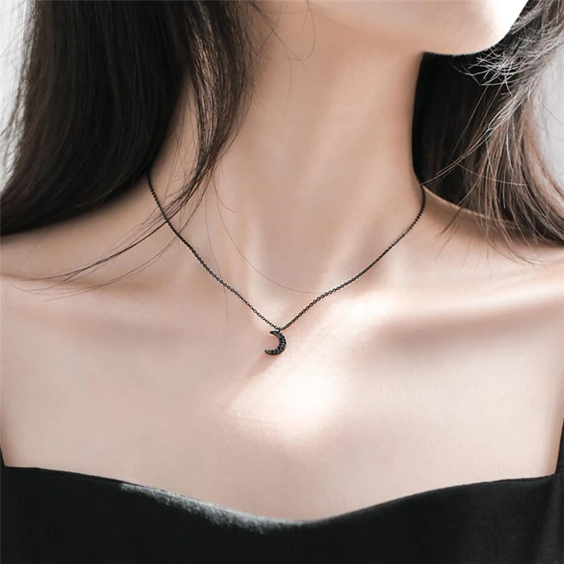 Sole Memory Black Moon Cool Temperament Simple 925 Sterling Silver Clavicle Chain Female Necklace SNE460 - Image 4