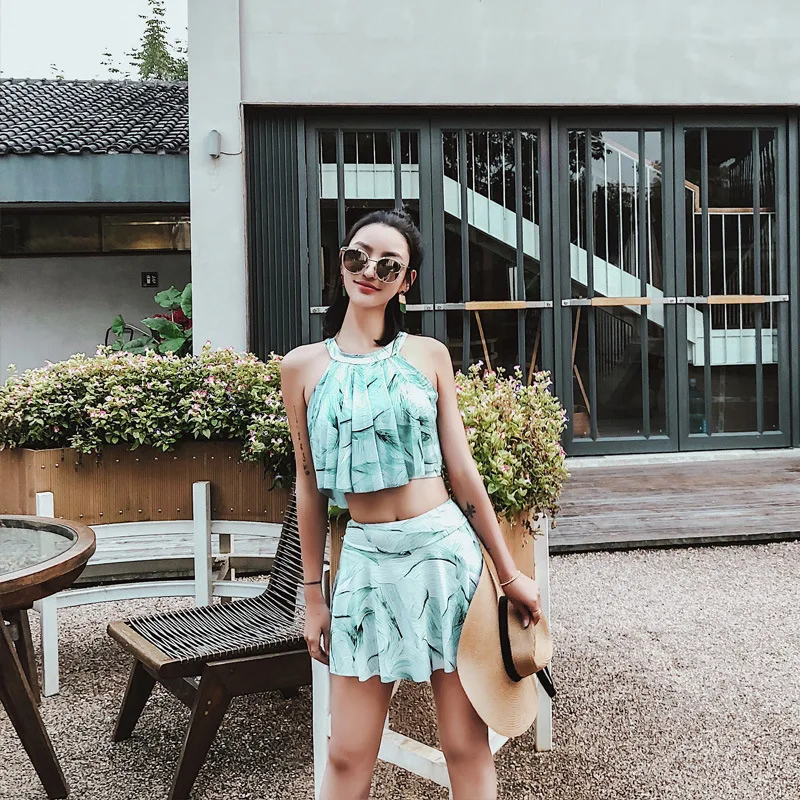 

2019 Retro New Style Swimwear Fashion Split Skirt-Style Bathing Suit Women's Slimming Small Bust Hot Springs Boxer Two-Piece Bat