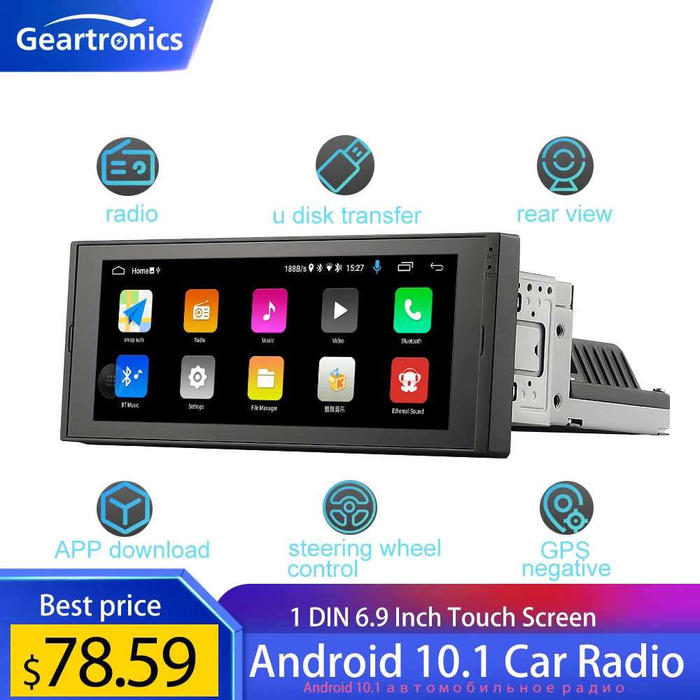 1 Din Android 10.1 Car Radio 6.9 Inch Touch Screen Gps Stereo Receiver  Multimedia Video Player Bluetooth Wifi Aux Input Usb Port - Car Multimedia  Player - AliExpress