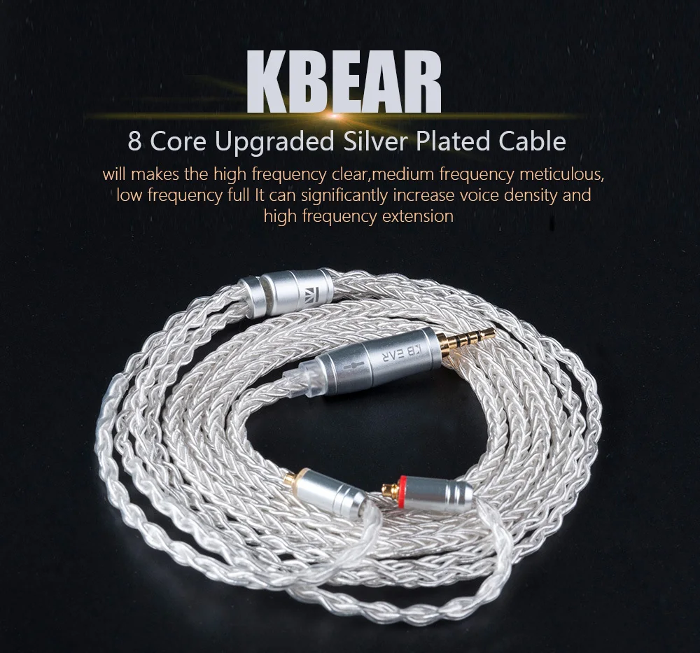 KBEAR 8 Core Upgraded Silver Cable 2pin/MMCX/QDC With 2.5/3.5/4.4 Earphone Cable For ZS10 PRO ZSN/ZSN PRO AS16 ZST