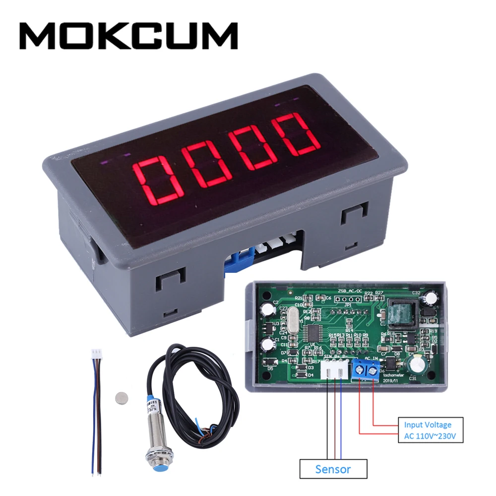 AC 110-230V/ DC 8-24V Measuring Gauge 4 Digital Red LED Tachometer RPM Speed Meter 10-9999 Hall Proximity Switch Sensor | Инструменты
