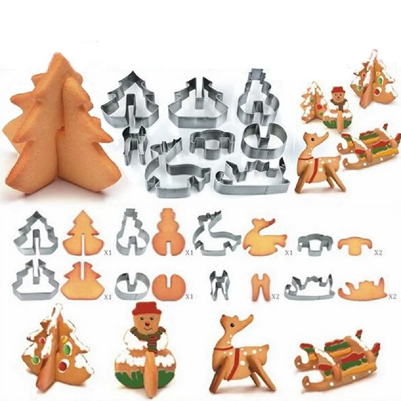 

8pcs/set Stainless Steel 3D Christmas Cookie Cutters Cake Cookie Mold Fondant Cutter DIY Baking Tools