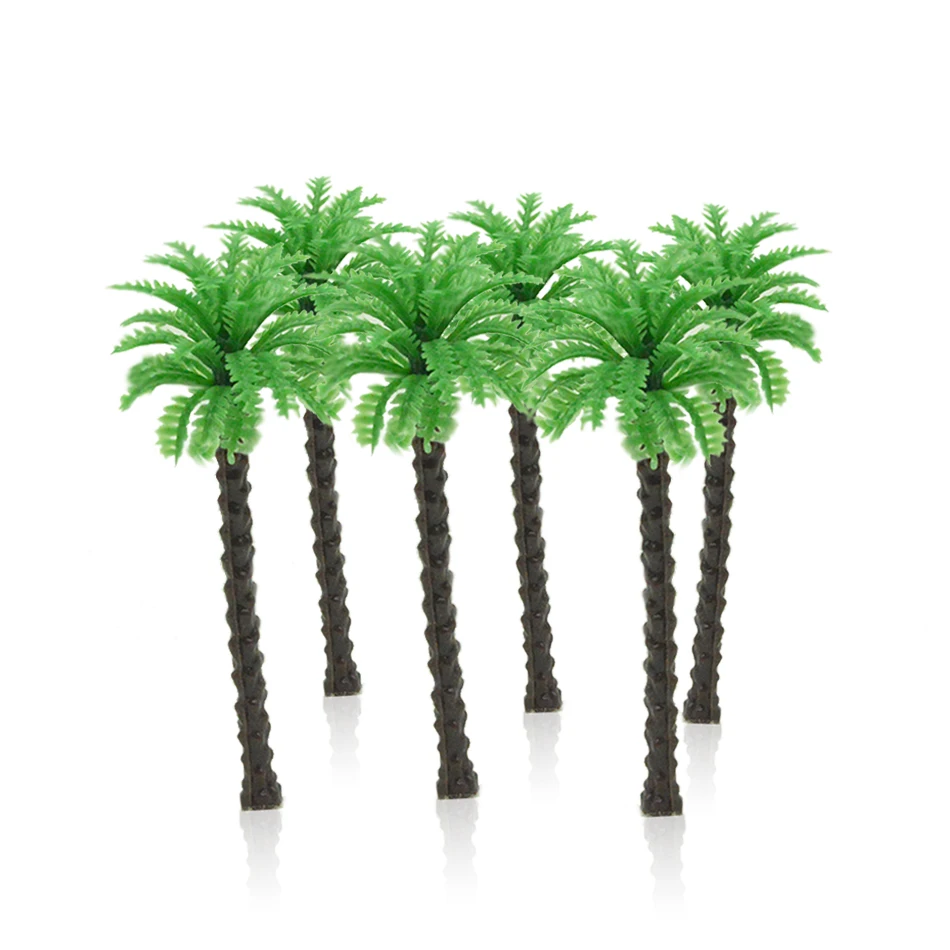 

50pcs 35/40/45/55/70mm height model green palm trees toys miniature architecture sceshore color plants for diorama beach scenery