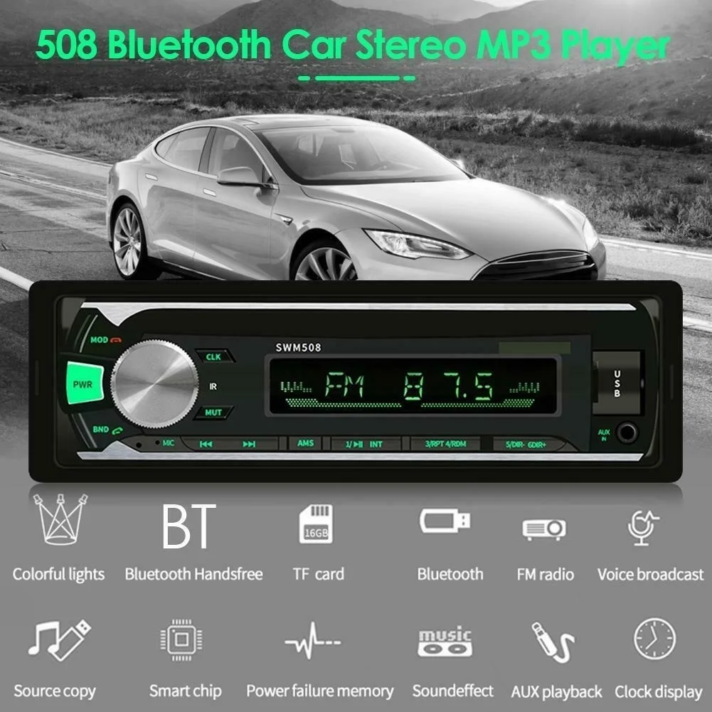 508BT 1 Din 12 в Bluetooth автомобильное радио Автомобильный MP3-плеер Поддержка USB/SD MMC порт стерео FM mp3 аудио плеер авторадио - Цвет: 508BT