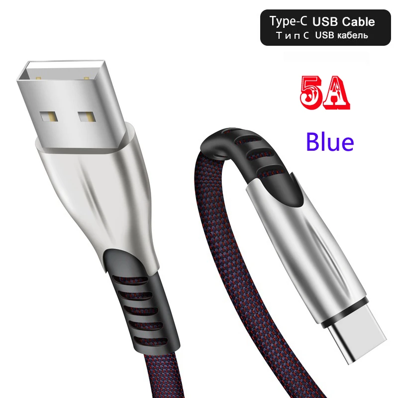 Быстрая зарядка usb type C супер зарядное устройство 5A type-C кабель для Redmi Note 8 7 Pro OnePlus 7 7T Pro Быстрая зарядка QC 3,0 Автомобильное зарядное устройство - Тип штекера: Blue Cable