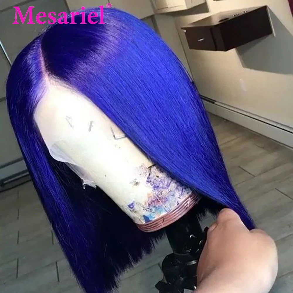 Mesariel 13X4 150% Синтетические волосы на кружеве человеческие волосы парик короткий Боб синтетические парики для чернокожих Для женщин бразильские прямые волосы с эффектом деграде(переход от Реми м от 8 до 16 лет