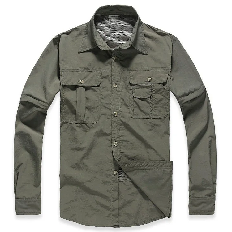 Army green Военные мужские рубашки с длинным рукавом быстросохнущая тактическая армейская Рубашка летняя однотонная Военная Мужская Осенняя рубашка Camisa Masculina - Цвет: Army green