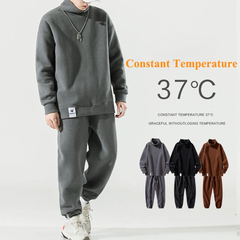 mens shorts and t shirt set Men Two Piece Sets Autumn Warm Fleece Sportwear Outdoor Suit Loose Elastic Waist Trousers Polar Fleece Couple Men Sweatpant Set men's loungewear sets