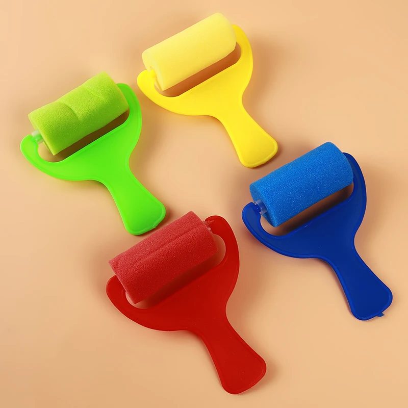 4pcs/pack Sponge Paint Roller Brush Toys Plastic Handle for Kid Children Craft Painting Tool Early Education Drawing Toys