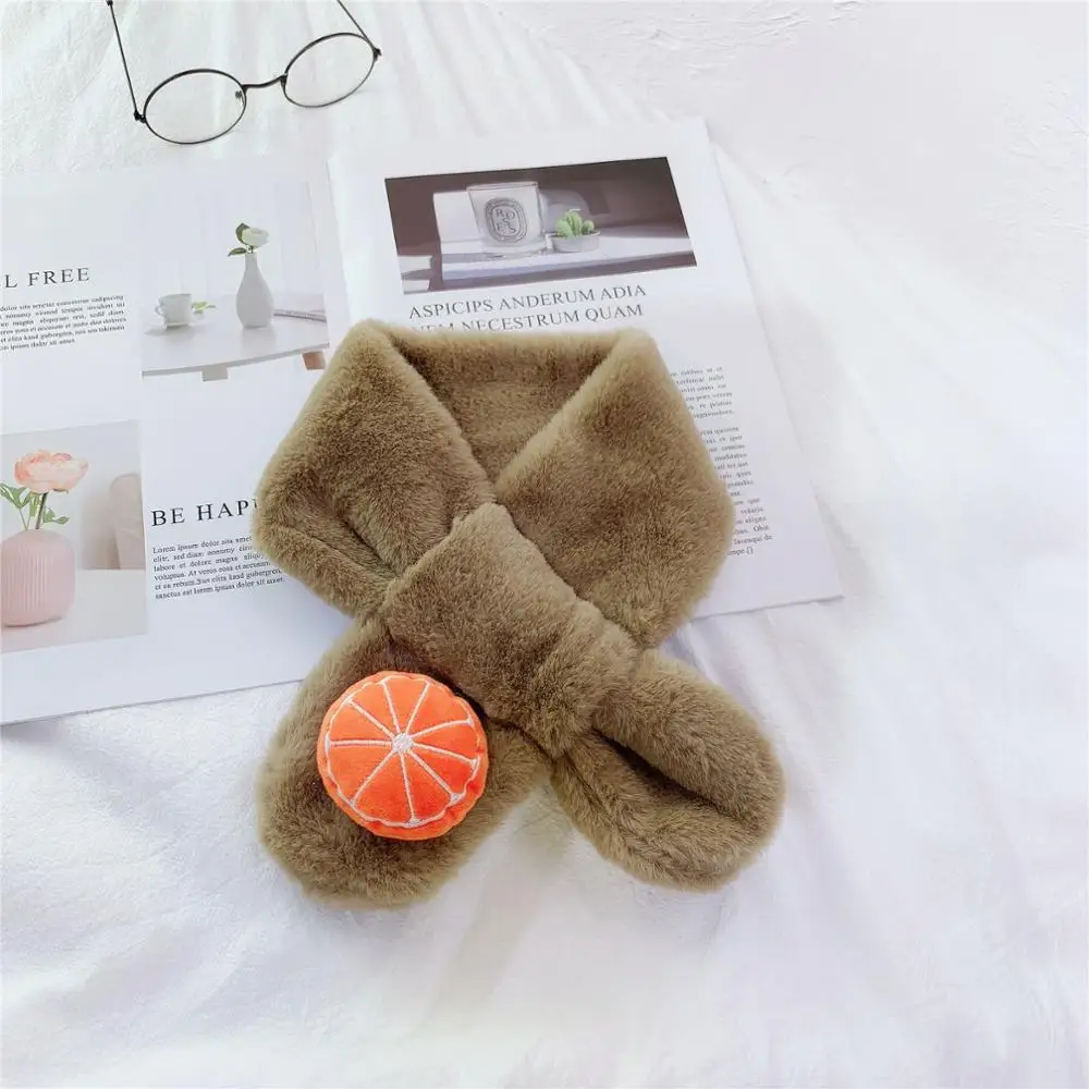 Fashion Chindren Neckerchief Soft Comfortable Warm Plush Cute Scarf With Fruit Accessory Solid Color Baby Boys Girls Neck Ring - Цвет: Orange-Coffee