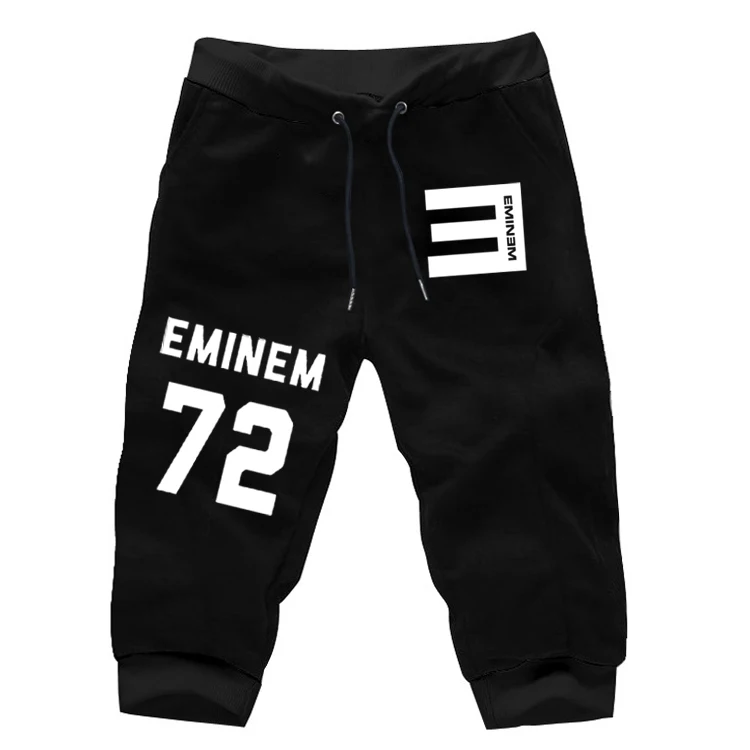 Cropped Trousers 2 Эминем печатных уличная штаны-шаровары из хлопка для мальчиков, 7 Minutes Of Pants черный Подрезанные штаны Для Мужчин's Повседневное теленок-Длина брюки - Цвет: Cropped Trousers 2