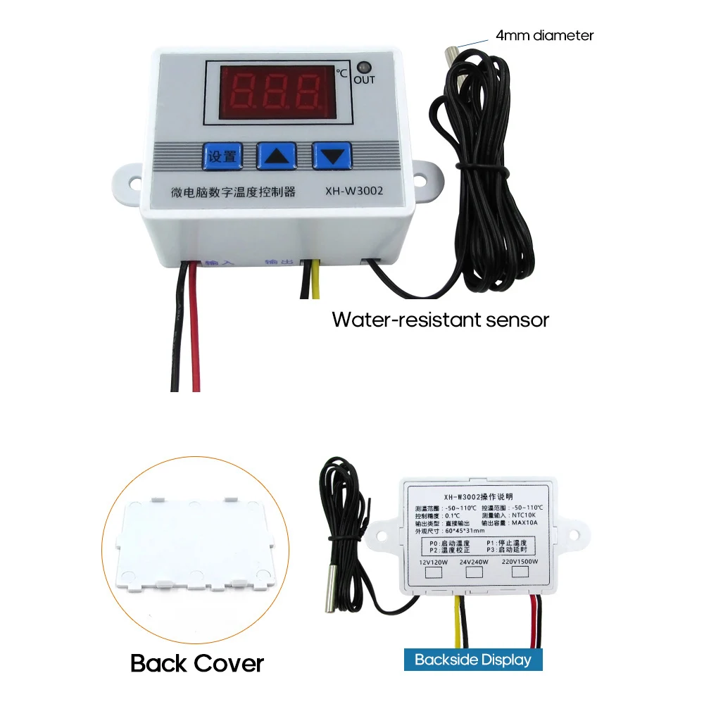 XH-W3002 интеллектуальный светодиодный цифровой Микрокомпьютер регулятор температуры мини-термостат с водостойким датчиком