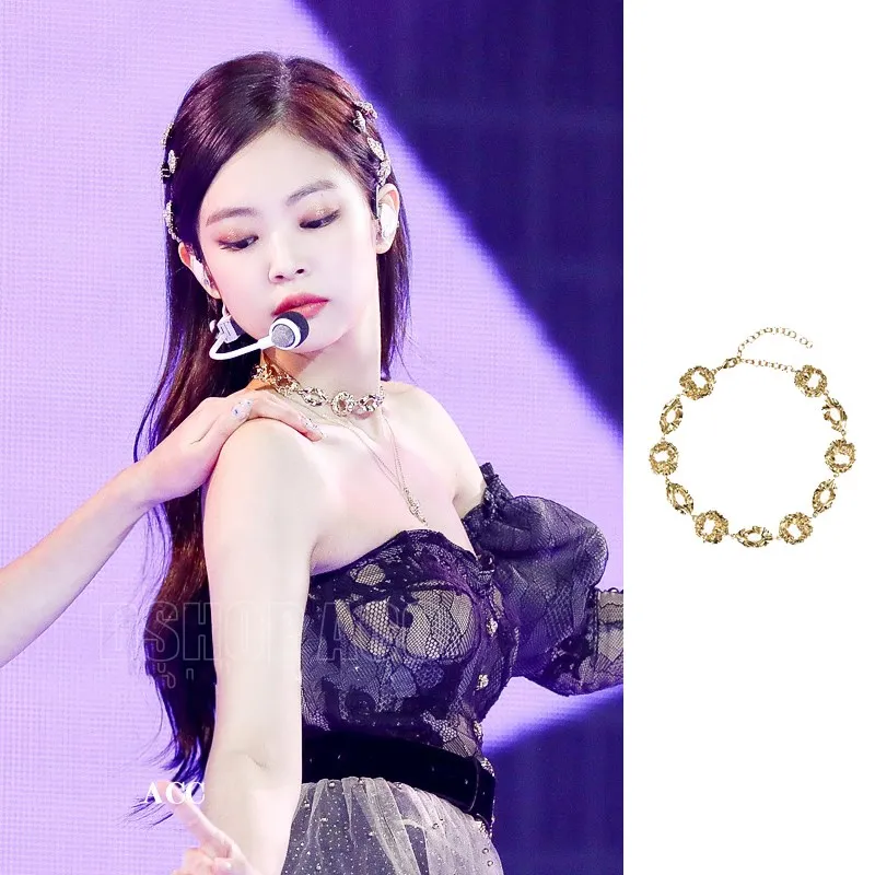 Kpop Blackpink JENNIE летнее уличное модное золотое ожерелье для женщин Корейская неправильная текстура круглое кольцо ожерелье ювелирные изделия