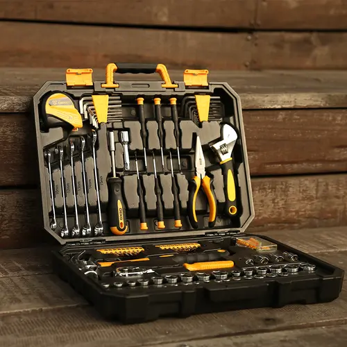 DEKO DKMT128/DKMT196 Home DIY Tool Set Auto Repair Combination Package Hand Tool Kit with Plastic Tool box, Screwdriver, Hammer - Image 4