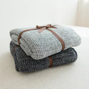 

DUNXDECO Knitted Blanket Cotton Bedspread Coberto Herringbone Gray Black Art Sofa Bedding Vintage Room Warm Home Decoration