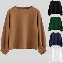 Модные женские толстовки с капюшоном, повседневная однотонная блузка с круглым вырезом и длинным рукавом, свободный свитер, топы, Женская Теплая Зимняя Блузка M840