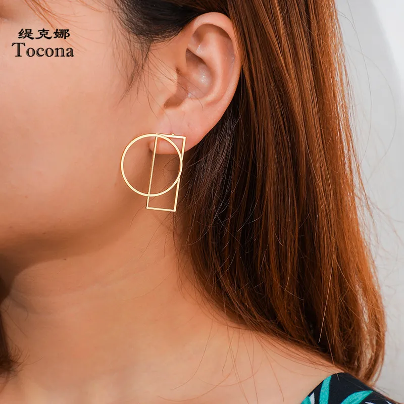 

Tocona Punk Style New Trendy Gold Color Stud Earrings Sinple Hollow Geometric Different Design For Women Ladies Jewelry 7110