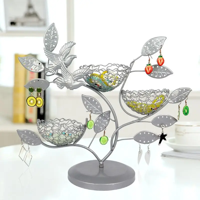 

House Jewelry Tree Stand with Bird Nest Metal Necklace Organizer Display Tree