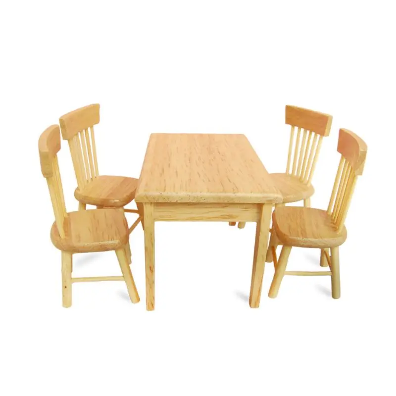 

5 Pcs/Set 1:12 Mini Chair Table Model Dollhouse DIY Wooden Set Furniture Dinette For Doll House
