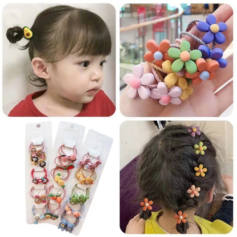 

10 Pcs Children Hear Girl Ponytail Hair Ring Baby Cartoon Elastic Bands Headwear Rubber Band Kids Headwear Hair Accessories 2020