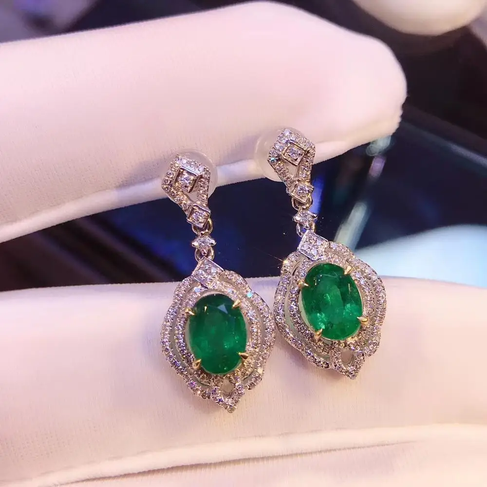 14k Gold Genuine White Opal And Emerald Gemstone Chain Drop Earrings