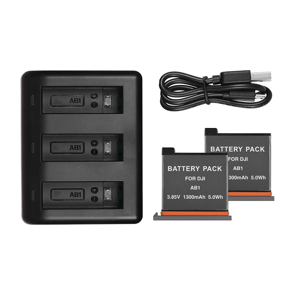 Charging Kit Triple Channel Charger with 2pcs 1300mAh Rechargeable Li-ion Batteries USB Charging for DJI OSMO Action Camera