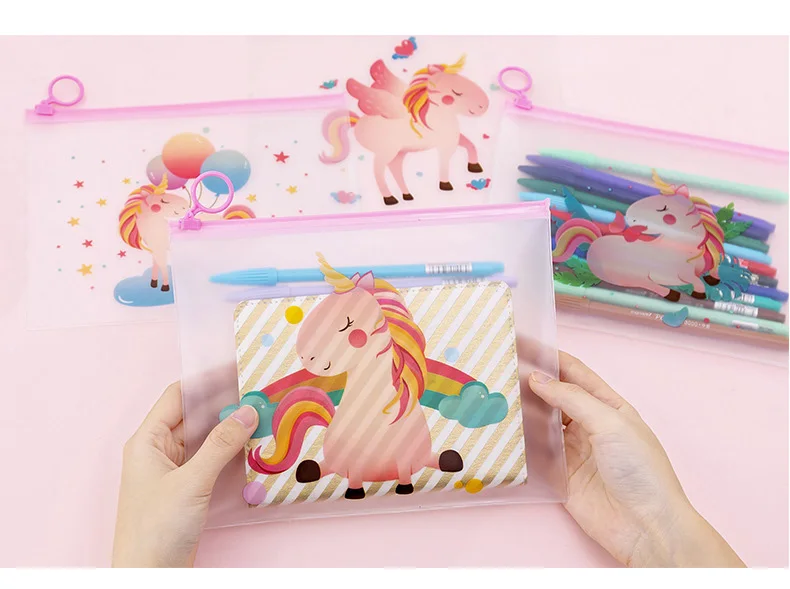 Милый Радужный Единорог, напильник, Kawaii, Прозрачная Сумка для документов, канцелярская папка для файлов для детей, подарки для девочек, школьные офисные принадлежности