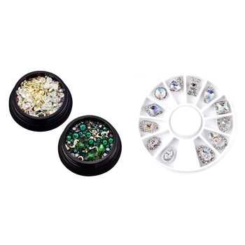 

2 Set 3D Nail Jewelry: 1 Set/2 Box Colorful Mixed Acrylic Tip Diamond Flat Jewel Stone Rhinestone Manicure DIY Nail Art Decor &