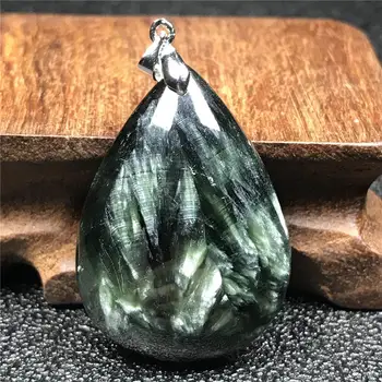 

Top Natural Green Seraphinite Pendant Jewelry For Woman Man Love Gift 37x27x10mm Water Drop Beads Silver Crystal Stone AAAAA