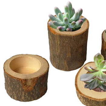 

Tree Bark Plant Pot Candle Holders Handmade Wooden Candlestick Pillar Design Candelabra Ornaments For Rustic Wedding Decoration