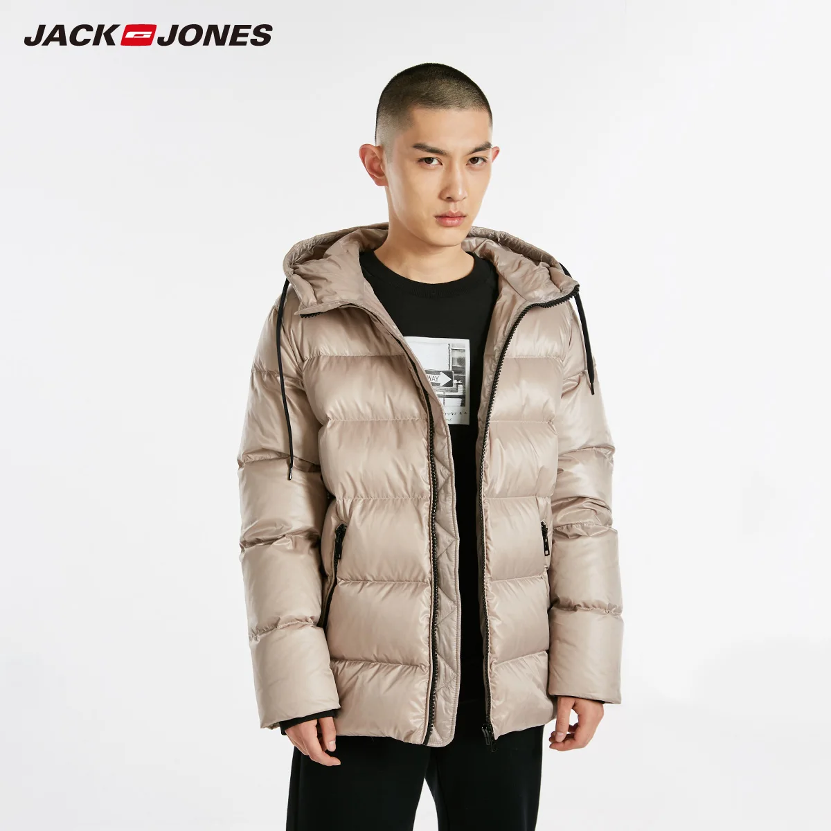 JackJones зимний мужской с капюшоном короткий Спортивный Повседневный пуховик | 218412556 - Цвет: Toned Gray