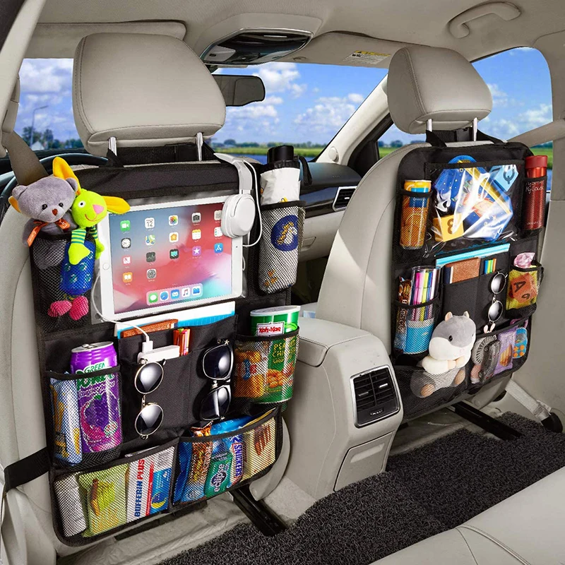 Kick Mats Organisateur de voiture, 1pc Organisateur de siège arrière avec  table et protecteur de dossier de siège d'auto pour enfant avec  compartiment ipad / tablette