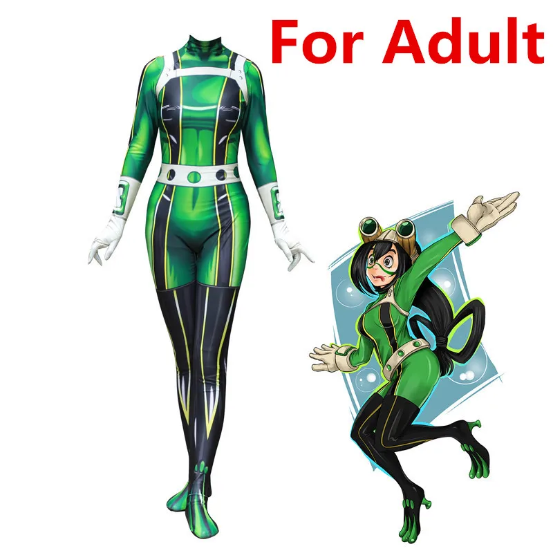 Adult size Маскарадный костюм из спандекса «Мой герой», «Холодное сердце» Tsuyu Asui, костюм зентай для женщин и девочек на Хэллоуин, для детей и взрослых - Цвет: Adult size