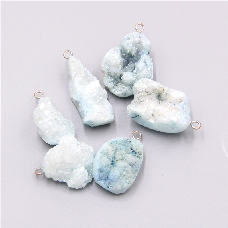 Women's Blue Natural agates Druzy Stone Pendant natural Pendulum Natural Stone Pendant Necklace drusy pendant jewelry crystal