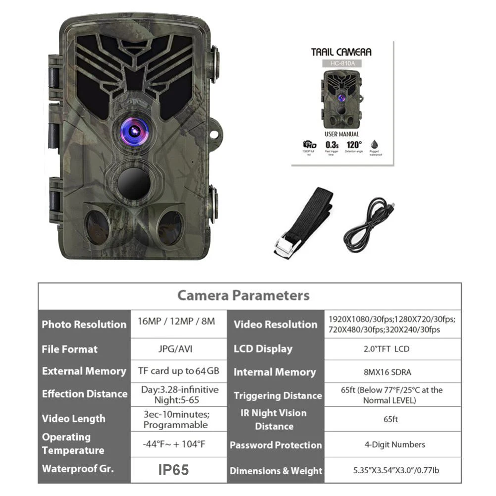 20MP 1080P Wildlife Trail Camera Photo Traps Night Vision Hunting Cameras Home Safety Trap Game Outdoor Cam Waterproof Infield