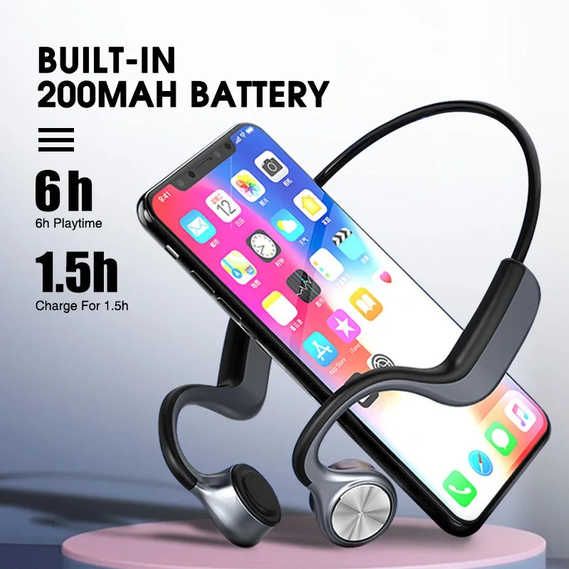 Bluetooth 5.0 Bone Conduction Headset Open-Ear Wireless Headphones With Noise Reduction Mic IPX5 Earphone For Cycling Running