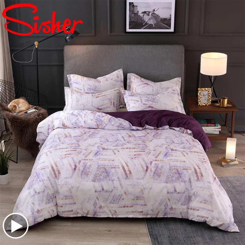 

Sisher Flower Printed Bedding Set Duvet Cover Sets Geometric Quilt Cover Pillowcases 2/3pcs Single Double Full Queen King Size