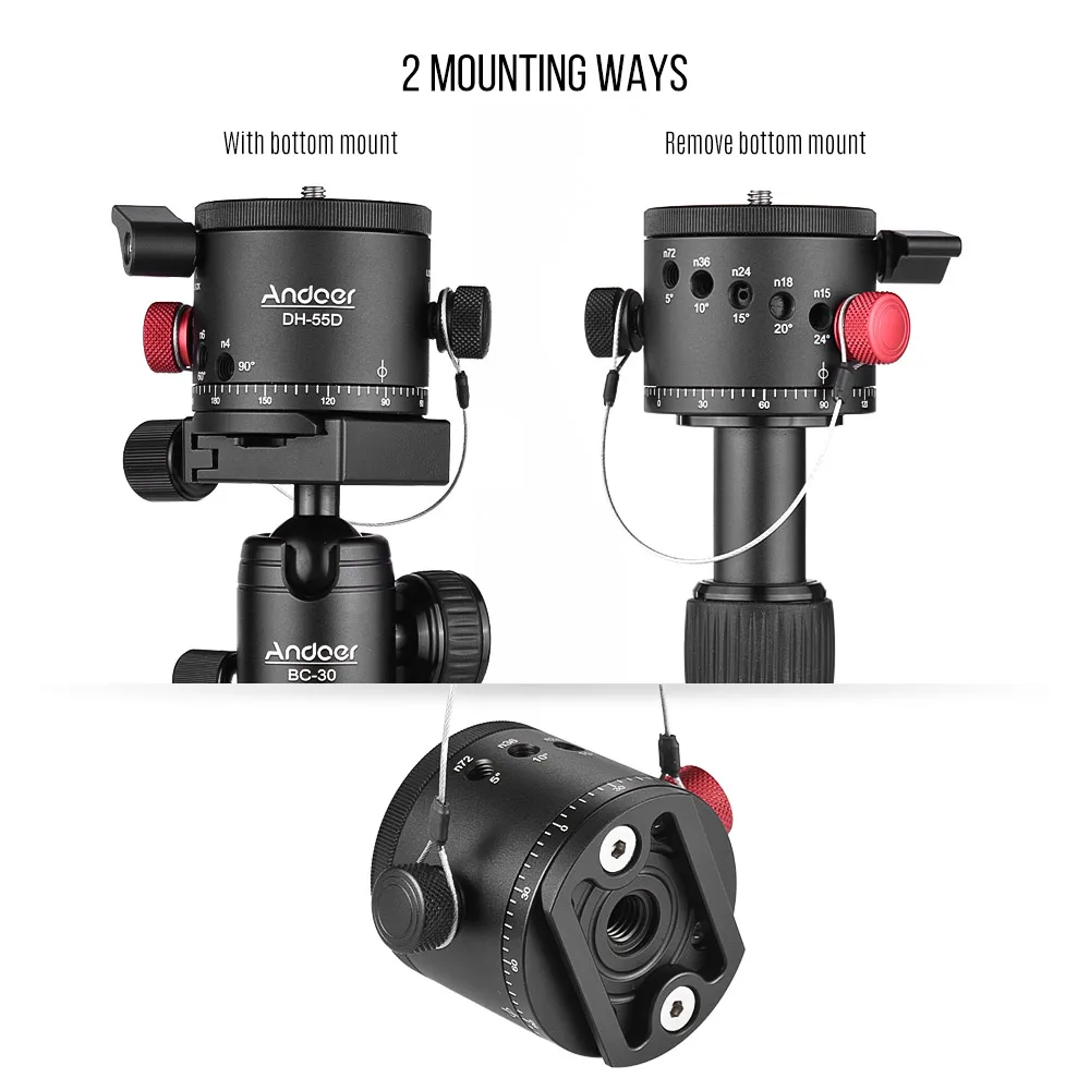Andoer DH-55D HDR Panorama Tripod Head Panoramic Ball Head with Indexing Rotator Aluminum Alloy Max. Load 15kg/33Lbs