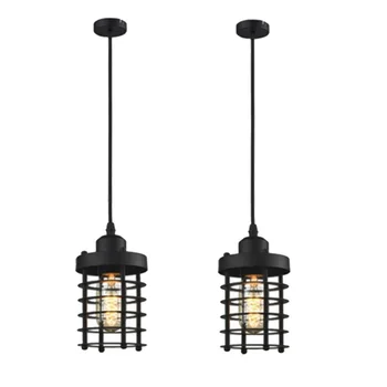 

2 Pack Single-Headed Iron Bar Restaurant Retro Bedroom Staircase Industrial Circle Chandeliers,Not Bulbs Included